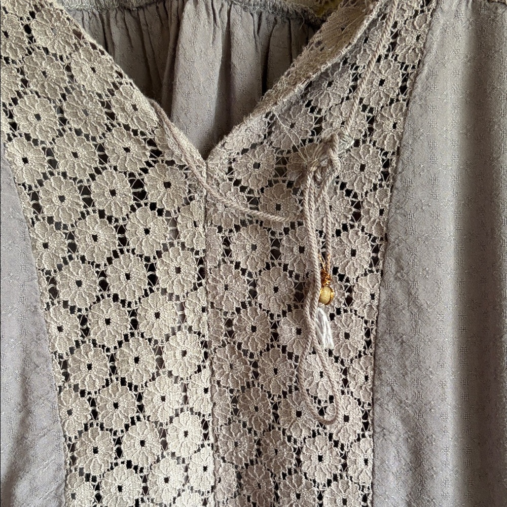 Free People Moon River Peasant Tunic Lavender Crochet Yoke V-Neck - Picture 3 of 6